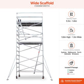 5.5m - 5.8m Wide Aluminium Mobile Scaffold Base Tower with 2 Outriggers